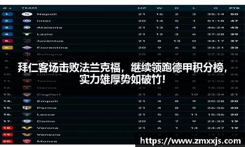 拜仁客场击败法兰克福，继续领跑德甲积分榜，实力雄厚势如破竹!